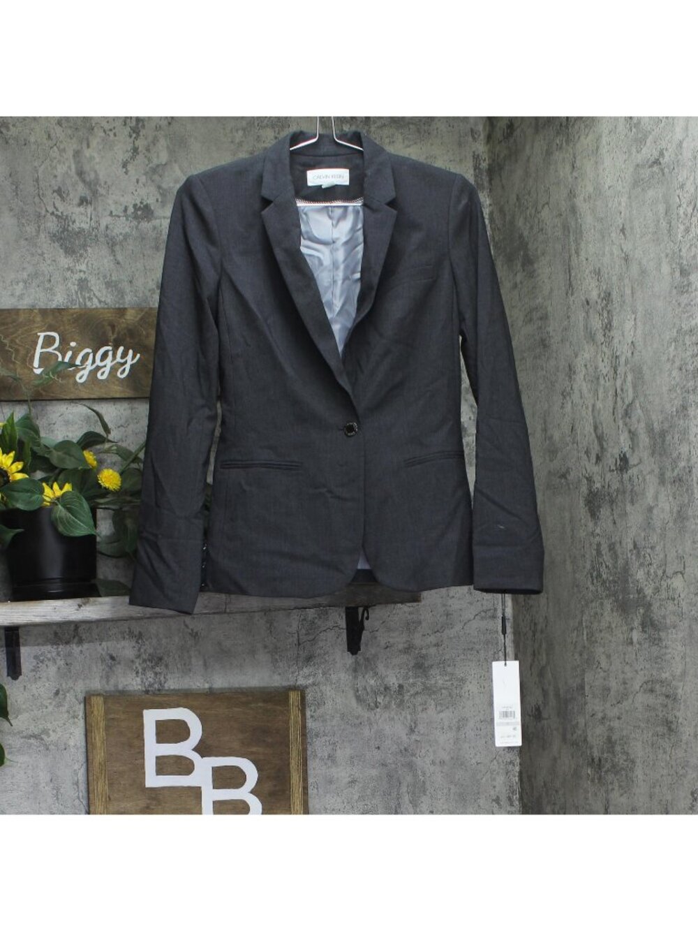 Calvin Klein One-Button Blazer Suit Jacket CSE5224D Charcoal Gray 0